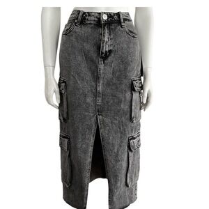 True Religion Urban Outfitters Denim Cargo MIDI Slit Skirt